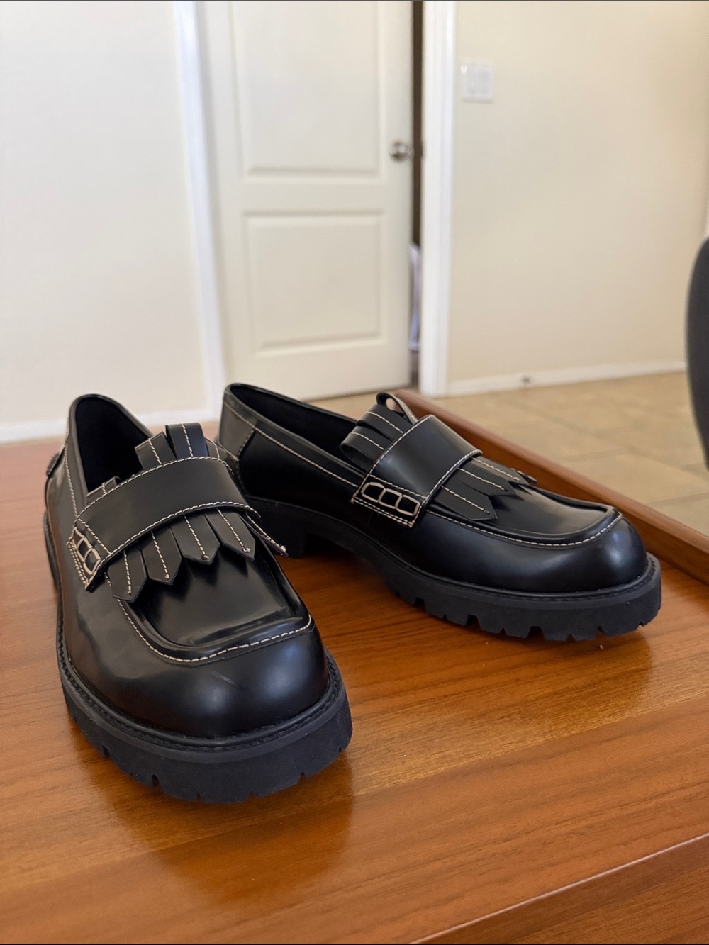 NEW Kork-Ease Black Kiltie Lug Sole Leather Loafers